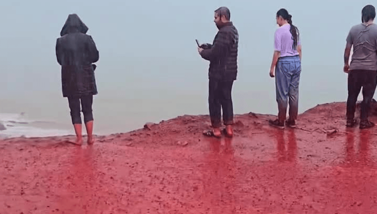 Biblical Sea Turns Blood Red, Stirring Apocalypse Fears And Warnings Of A 'Bad Omen' 4 red beach at hormuz island meta